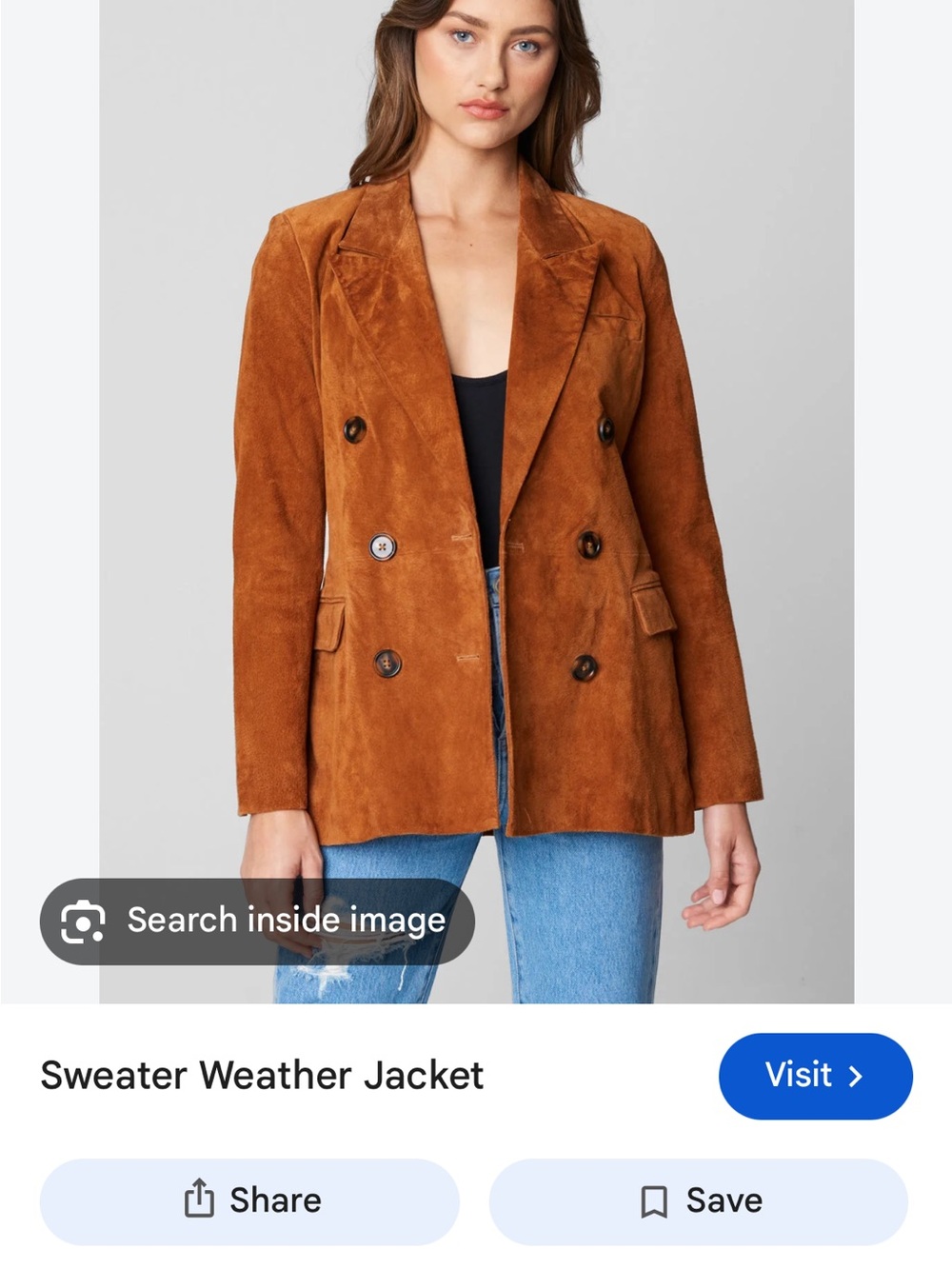 Blank NYC Rust Suede Double-Breasted Blazer